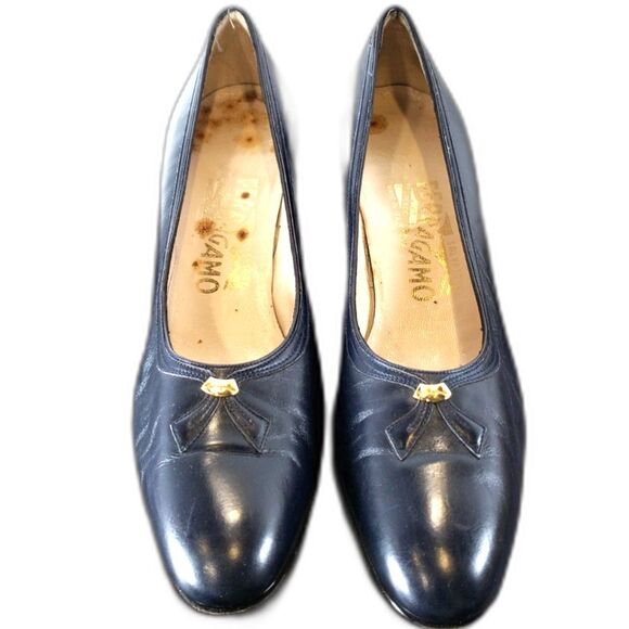Vintage Salvatore Ferragamo Navy Blue Pumps - Size 8 - Picture 1 of 6